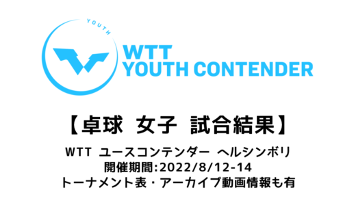 【卓球  WTTユースコンテンダー ヘルシンボリ 2022：女子結果速報】U15シングルスで岩木仁香が準優勝！