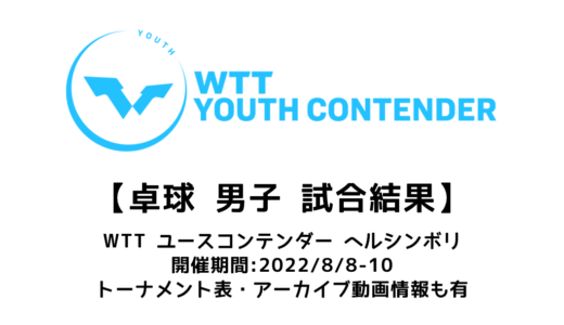 【卓球  WTTユースコンテンダー ヘルシンボリ 2022：男子結果速報】U19とU17で松島輝空が優勝！！