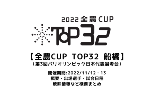 【卓球 2022 全農CUP TOP32（船橋大会）：概要】2022/11/12(土)開幕！出場選手・試合日程・放映情報まとめ