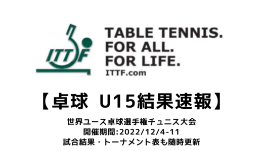 【2022 ITTF世界ユース卓球選手権チュニス大会：U15 結果速報】試合予定・トーナメント表・アーカイブ動画情報あり