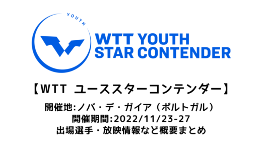 【WTTユーススターコンテンダー ノバ・デ・ガイア2022：概要】2022/ 11/23(水)開幕！出場選手・試合日程・放映情報まとめ