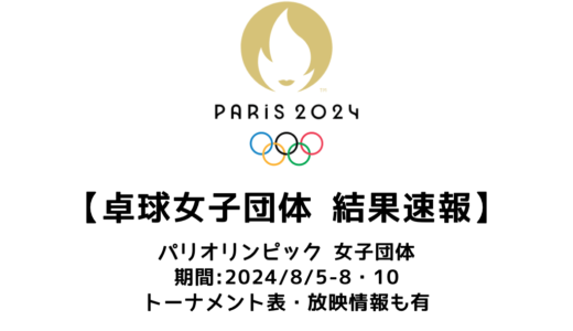 卓球 パリオリンピック2024  女子団体：試合予定・トーナメント表・アーカイブ動画情報あり