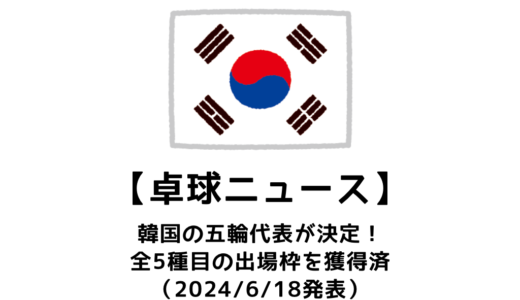 【卓球 2024パリオリンピックの韓国代表】男子のチャン・ウジン、女子のシン・ユビンらを選出！