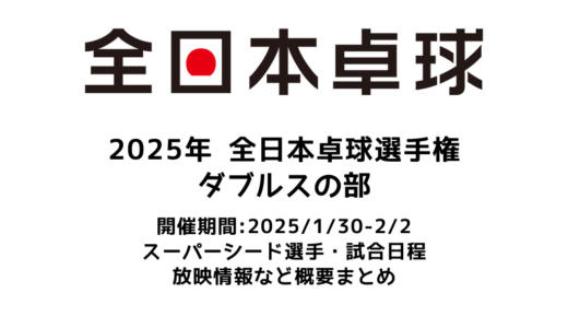 【2025年 全日本卓球選手権大会（ダブルスの部）概要】2025/1/30(木)開幕！出場選手・試合日程・放映情報まとめ