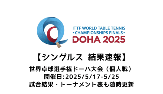 2025 世界卓球選手権ドーハ大会 シングルス結果速報：試合予定・トーナメント表・アーカイブ動画情報あり