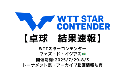 卓球 WTTスターコンテンダー フォズ・ド・イグアス 2025 結果速報：試合予定・トーナメント表・アーカイブ動画情報あり