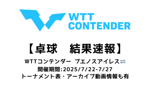 卓球 WTTコンテンダー ブエノスアイレス 2025 結果速報：試合予定・トーナメント表・アーカイブ動画情報あり