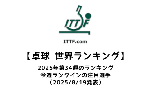 卓球 世界ランキング 2025年第34週：張本智和が世界3位に復帰！フィーダー優勝の赤江夏星もジャンプアップ！