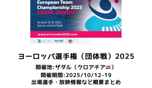 卓球 ヨーロッパ卓球選手権2025 ザダル大会（団体戦）概要：2025/10/12(日)開幕！出場選手・試合日程・放映情報まとめ
