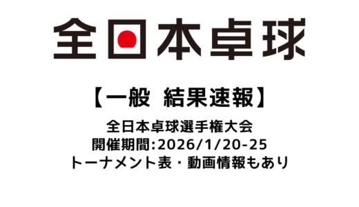 2026年 全日本卓球選手権大会 一般（シングルス）結果速報：試合予定・トーナメント表・アーカイブ動画情報あり