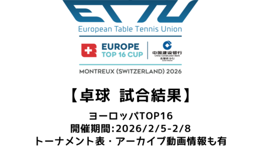 卓球 2026ヨーロッパTOP16 結果速報：試合予定・トーナメント表・アーカイブ動画情報あり