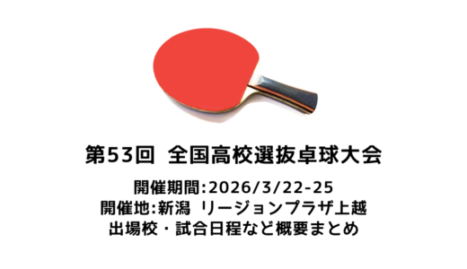 第53回全国高校選抜卓球大会 概要：2026/3/22(日)開幕！出場校・試合日程・放映情報まとめ