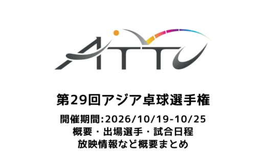 第29回アジア卓球選手権大会（兼 世界卓球予選）概要：2026/10/19(月)開幕！出場選手・シード・試合日程・放映情報まとめ
