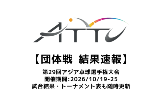 第29回アジア卓球選手権大会 団体 結果速報：試合予定・トーナメント表・アーカイブ動画情報あり