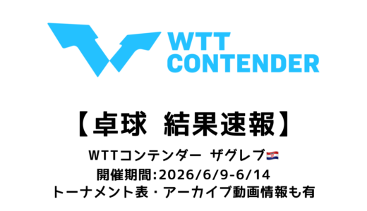 卓球 WTTコンテンダー ザグレブ 2026 結果速報：試合予定・トーナメント表・アーカイブ動画情報あり