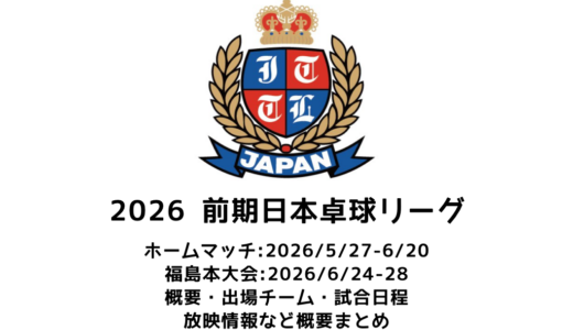 2026年度 前期日本卓球リーグ 福島大会 概要：2026/5/27(水)開幕！出場チーム・試合日程・放映情報まとめ